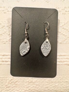Silver Textured Leaf Drop Earrings - Women Jewelry